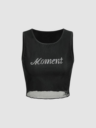 Moment Rhinestone Lettuce Trim Tank Top