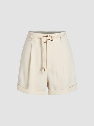 Pleated Wide Leg Shorts With Rope
