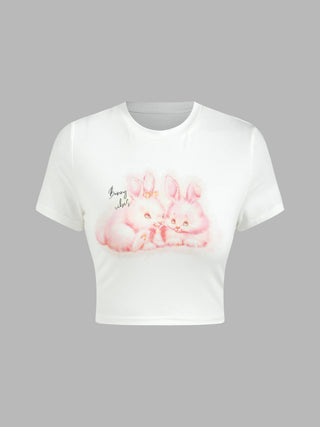 Rabbit Print Graphic Crop Top