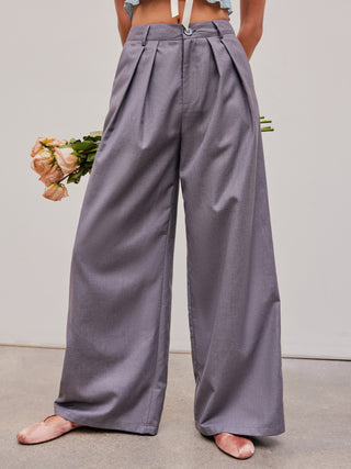 Pleated Mid Waist Wide Leg Pants