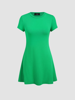 Round Neckline Knit Mini Dress