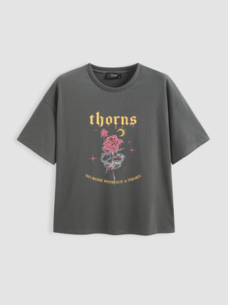 Jersey Flower Graphic Short Sleeve Tee Curve & Plus