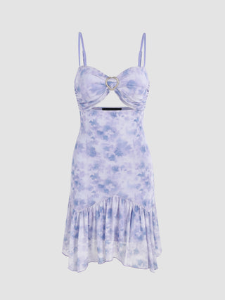 Mesh Tie Dye Cut Out Ruffle Midi Dress