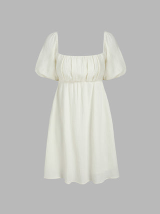 Puff Sleeve Square Neck Ruched Mini Dress