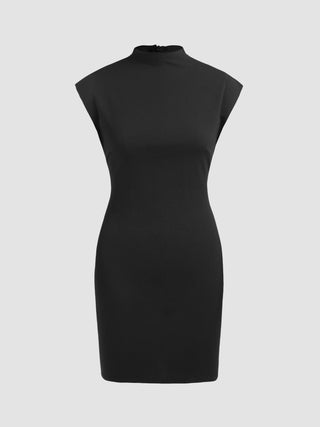 Knit High Neck Zipper Up Mini Dress