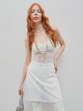 Patchwork Floral Mesh Midi Dress