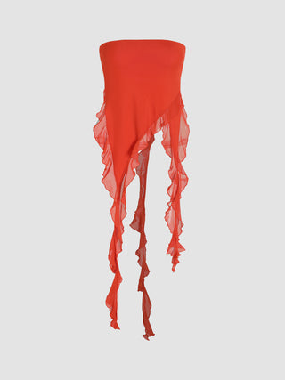 Mesh Strapless Lettuce Trim Cami Top