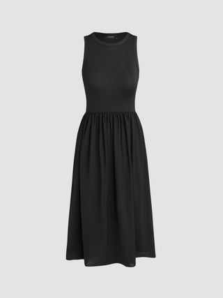 Round Neckline Sleeveless Ruched Maxi Dress