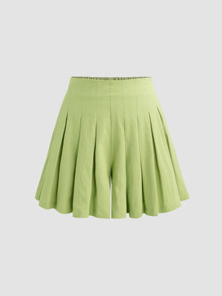Pleated Elastic Waist Wide Leg Shorts