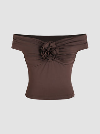 Rosette Off-shoulder Knit Crop Top