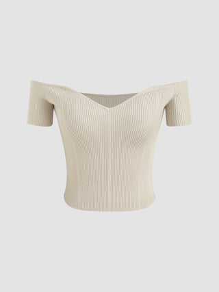Off-shoulder Knitted Short Sleeve Top