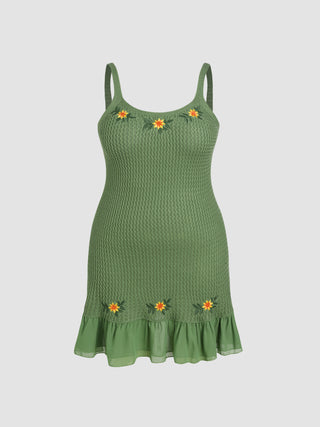 Knit Floral Ruffle Hem Mini Dress Curve & Plus
