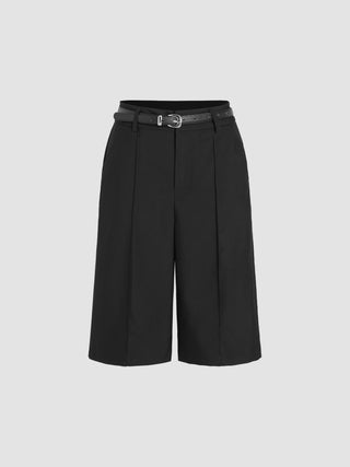 Pleated Solid Shorts with Belt