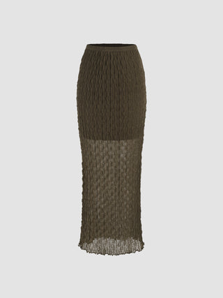 Mid Waist Texture Ruched Maxi Skirt