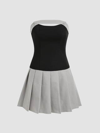 Patchwork Pleated Tube Mini Dress
