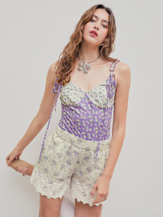 Patchwork V-neck Floral Bodysuit
