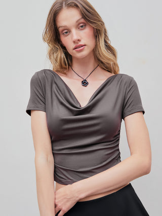 Off-shoulder Ruched Short Sleeve Top