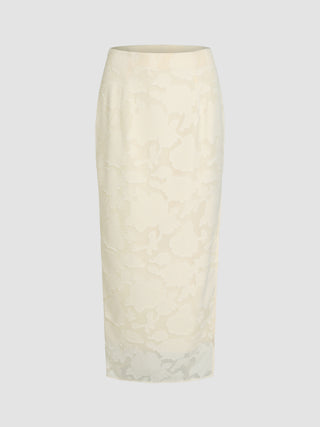 Jacquard Conversational Split Maxi Skirt