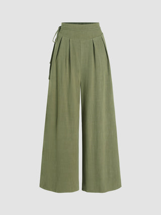Pleated Shirred Knotted Wide Leg Trousers
