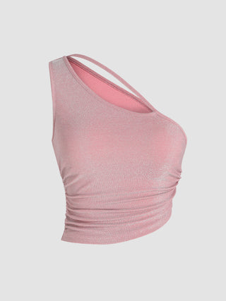 Metallic Asymmetrical Ruched Cami Top
