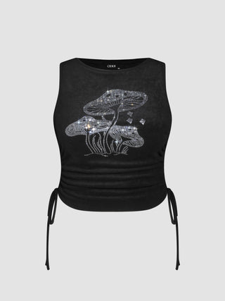Rhinestone Mushroom Graphic Cami Crop Top Curve & Plus