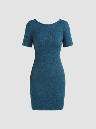 Knit Fabric Texture Round Neckline Backless Mini Dress