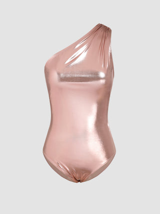 Metallic Asymmetrical Neck Bodysuit