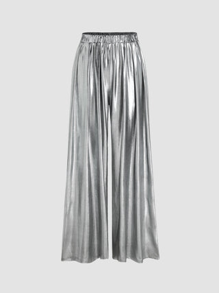 Metallic Ruched Elastic Waist Trousers