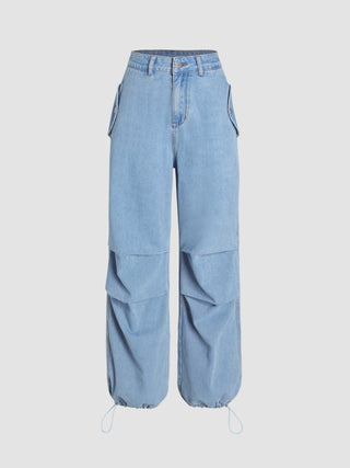 High Waist Solid Pocket Jogger Jeans