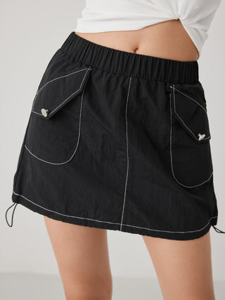 Mid Waist Drawstring Parachute Mini Skirt