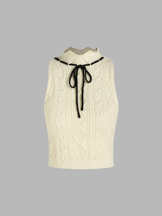 Knit High Neck Solid Bowknot Tank Top