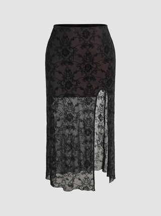 Mid Waist Split Lace Skirt Curve & Plus