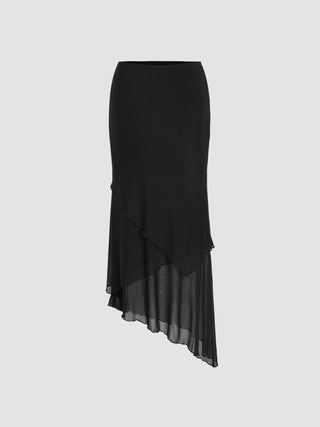 Low Waist Ruffle Lettuce Trim Maxi Skirt