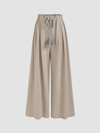 Mid Waist Tassel Wide Leg Trousers