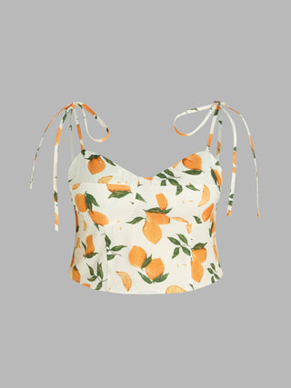 Orange Knotted V-neck Crop Cami Top Curve & Plus