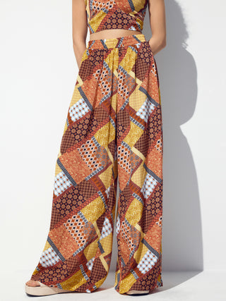 Mid Waist Aztec Tile Wide Leg Trousers