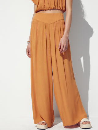 Mid Elastic Waist Ruched Wide Leg Trousers