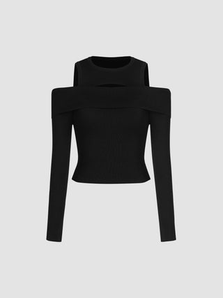 Round Neck Cold Shoulder Cut Out Knit Top