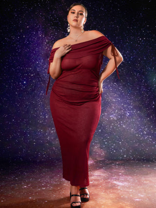Off Shoulder Drawstring Ruched Maxi Dress Curve & Plus