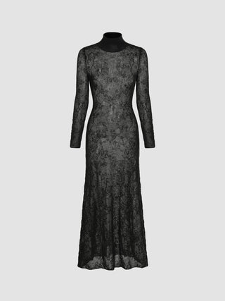 Knit High Neck Floral Lace Maxi Dress