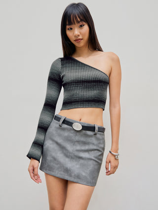 Knit Asymmetrical Neck One Shoulder Long Sleeve Crop Top