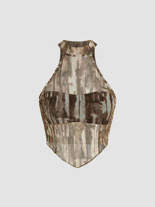 Mesh Stand Collar Technology Sense Printing Patched Tank Top