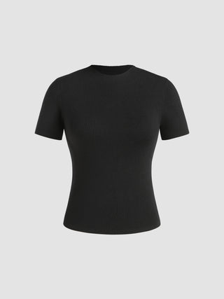 Round Neck Knit Short Sleeve Top