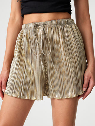 Metallic Mid Waist Ruffle Trim Shorts