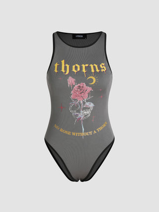 Jersey Round Neckline Thorns Graphic Bodysuit