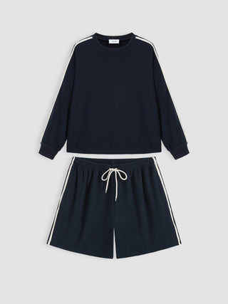 Round Neckline Mid Waist Contrast Binding Loungewear Set Curve & Plus