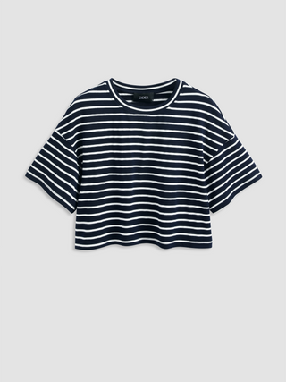 Jersey Round Neckline Striped Short Sleeve Crop Tee