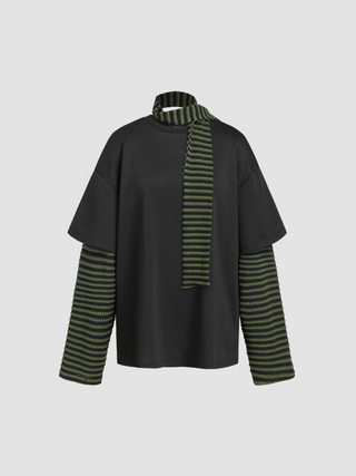 Round Neck Striped Belted Sweatshirt