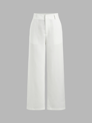 Mid Waist Pocket Straight Leg Trousers