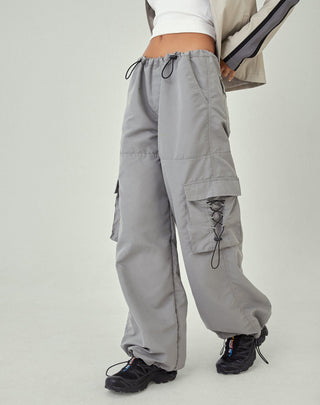 Middle Waist Solid Drawstring Wide Leg Cargo Pants